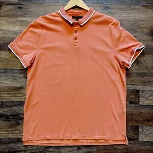 JOHN VARVATOS Golf Polo Cotton Orange White Lined Collar Men’s Measures Large
